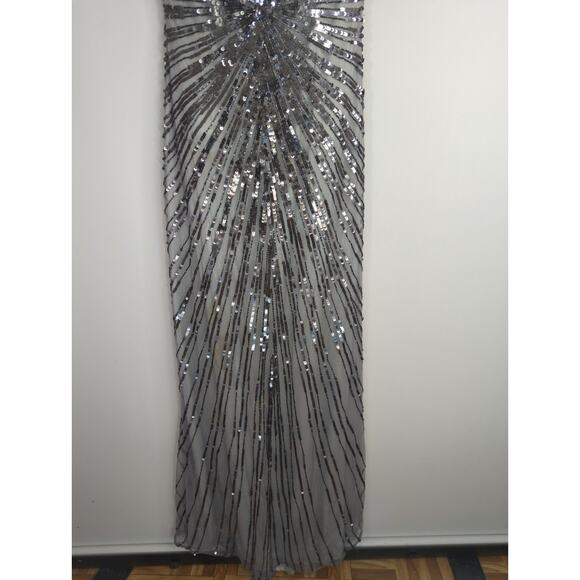 Mac Duggal Silver Sequined Cap Sleeve Evening Gown Womens Size 6 Formal Party - Picture 4 of 14